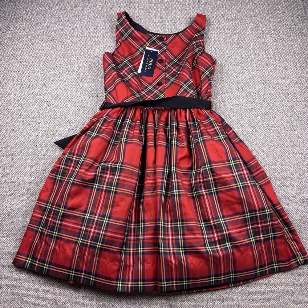 Polo Ralph Lauren Girls Dress Sz 14 Red Tartan Plaid Taffeta Holiday Lined Flare - Picture 5 of 5